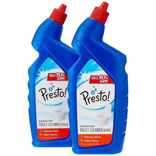 Image of Amazon Brand - Presto! Disinfectant Toilet Cleaner Liquid | Orange | 2 Litre | 1 L x 2 Packs | Kills 99.9% Germs | Remov