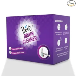Amazon Brand - Presto! Drain Cleaner Powder | 400 Gram | 50g x 8 Packs | Removes Blockages | Breaks Down Grease and Hair