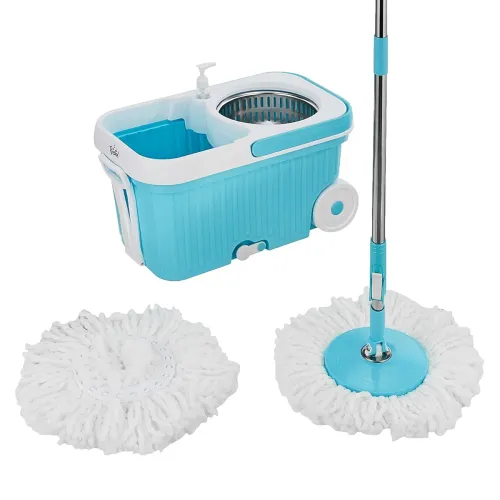 Image of Presto! Elite Spin Mop with Steel Wringer and Auto-fold Handle, Blue, 2 Refills