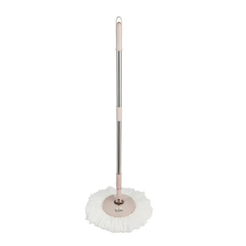 Image of Amazon Brand – Presto! Extendable Stainless Steel Spin Mop Stick with Plate & Microfiber Refill | 123 cm Telescopic Rod 