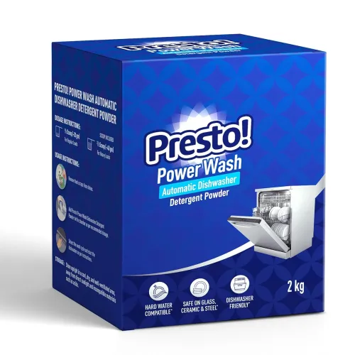 Image of Amazon Brand - Presto! Power Wash Automatic Dishwasher Detergent powder | 4 Kg | 1 Kg X Pack of 4 | Prevents Stains, Rem