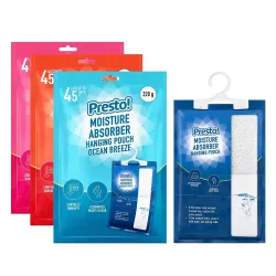 Amazon Brand - Presto! Moisture Absorber Hanging Bag (220g) | Scented | Ocean Breeze, Rose, Citrus | Pack of 3