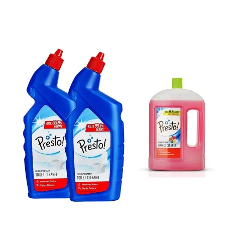 Image of Amazon Brand - Presto! Toilet Cleaner 1L Pack of 2 & Disinfectant Floor Cleaner Floral 2L