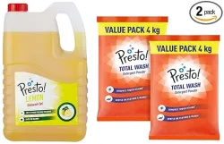 Presto! Total Wash Detergent Powder (4kg+4kg) + Presto! Dishwash Gel 5L (Lemon)