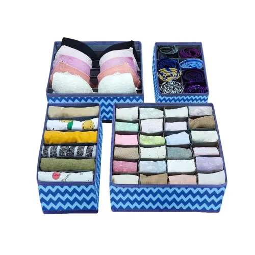 Image of PrettyKrafts 4 Piece Non Woven Foldable Drawer Organizer with Compartments