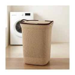 PrettyKrafts 60L Plastic Laundry Basket with Lid | Large Clothes Laundry Basket & Storage Bin | Toy Storage Basket | Multipurpose Storage Organiser | 61x45x35cm | Beige
