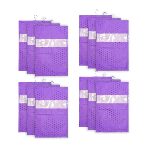 Image of PrettyKrafts dots Printed Hanging Saree Cover Wardrobe Organiser (Set of 12 pcs) - Purple
