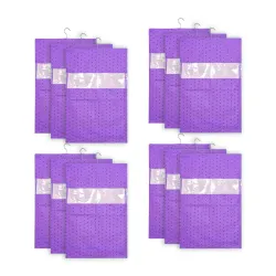 PrettyKrafts dots Printed Hanging Saree Cover Wardrobe Organiser (Set of 12 pcs) - Purple