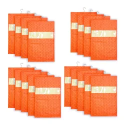 PrettyKrafts dots Printed Hanging Saree Cover Wardrobe Organiser (Set of 18 pcs) - Orange
