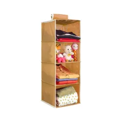PrettyKrafts F1231 4 Tiers Clothes Hanging Organizer, Wardrobe for Regular Garments, Shoes Storage Cupboard, Hanger Bag - Beige