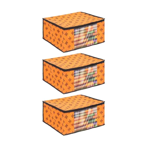 Image of PrettyKrafts Foldable Saree Covers (Set of 3, Orange)