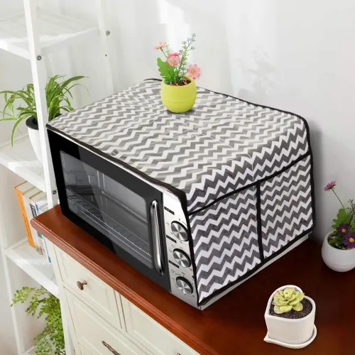 Image of PrettyKrafts Microwave Oven Top Dustproof Cover, Protector, Decorative Kitchen Appliance Cover with Side 4 Utility Pocke