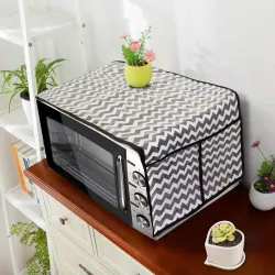 PrettyKrafts Microwave Oven Top Dustproof Cover, Protector, Decorative Kitchen Appliance Cover with Side 4 Utility Pocke