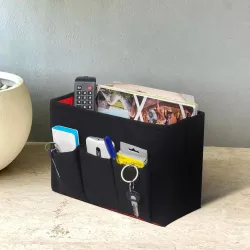 PrettyKrafts Multi-Utility Felt Desk Organizer – Foldable Magazine & File Holder, 4-Compartment Stationery Sorter for Home & Office (Black)