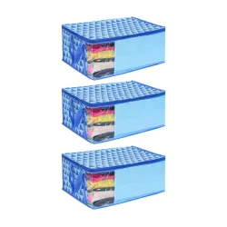PrettyKrafts F1559 Non-Woven Saree Cover Storage Bags for Clothes (Trio Blue) -Pack of 3