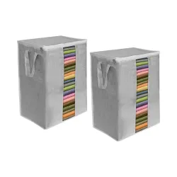 PrettyKrafts Non-Woven Extra Large Saree Cover for Storage/Cloth Organizer for Storage/Saree Bags with Zip/Saree Organizer For Wardrobe/Cloth Storage With Transparent Window, Set of 2, Grey