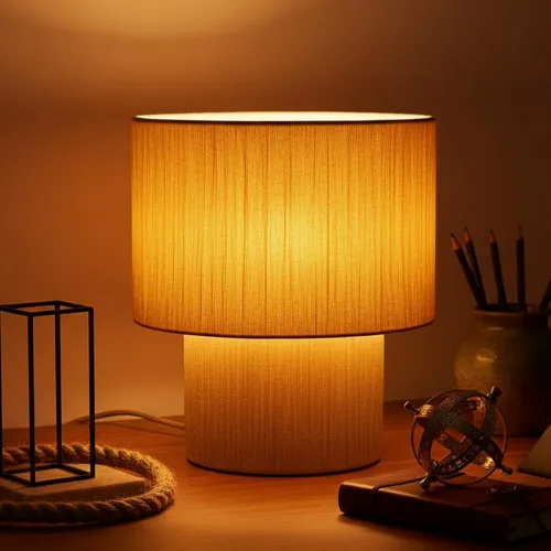 Image of PrettyKrafts Rafia & Metal Table Lamp 