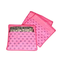 PrettyKrafts Saree Cover Set of 3 Designer Prints with transparent window_Pink