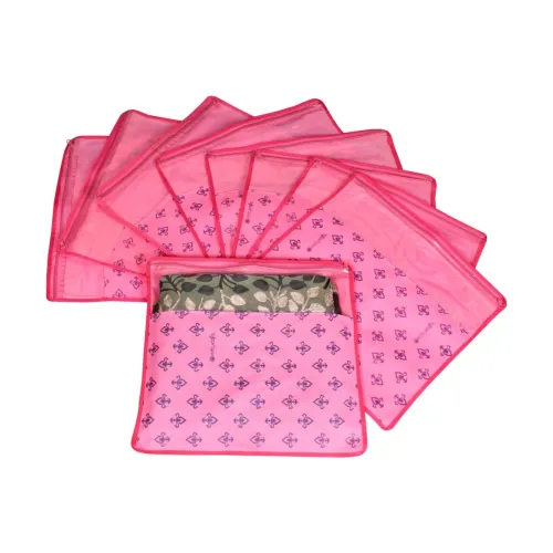 Image of PrettyKrafts Saree Covers Set of 9 Pink