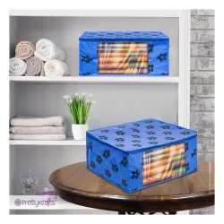 PrettyKrafts Pack of 3 Non Woven Large Flower Prints Saree Cover/ Wardrobe Organizer With Transparent Window And Zip/ Cl