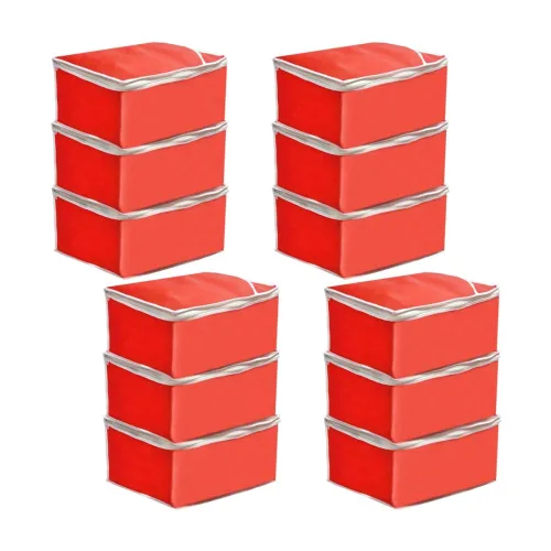 Image of PrettyKrafts Saree Storage Bags Set (12 pcs, Red)