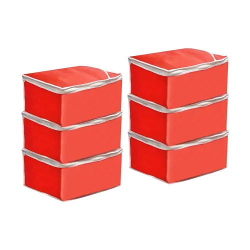 Image of PrettyKrafts Saree Cover Big Size Set of 6, Red | Size: 40 x 35 x 20 cm
