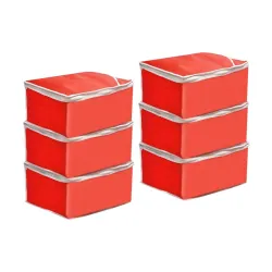 PrettyKrafts Saree Cover Big Size Set of 6, Red | Size: 40 x 35 x 20 cm