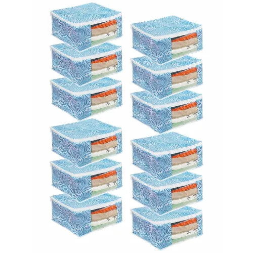 Image of PrettyKrafts Saree Cover & Wardrobe Organizer Set (12 Pcs, Blue)
