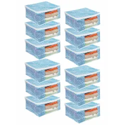 PrettyKrafts Saree Cover & Wardrobe Organizer Set (12 Pcs, Blue)