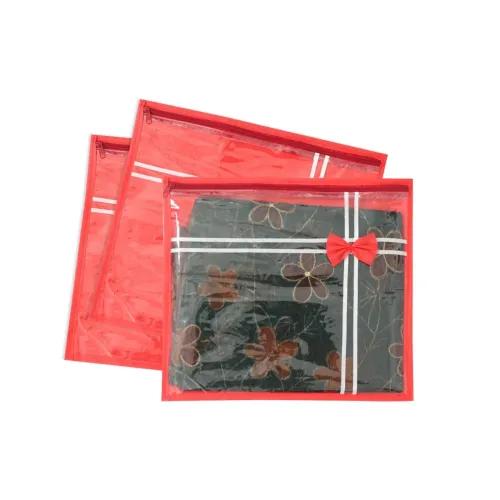 Image of PrettyKrafts Transparent Saree Cover / Bag - 15x15" / Red (Set of 3)
