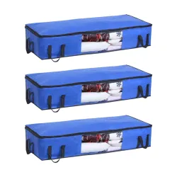 PrettyKrafts Set of 3 Non Woven Underbed Storage Bag with Handles, Clear Window & Zipper Lock | Space Saving/Foldable/Re