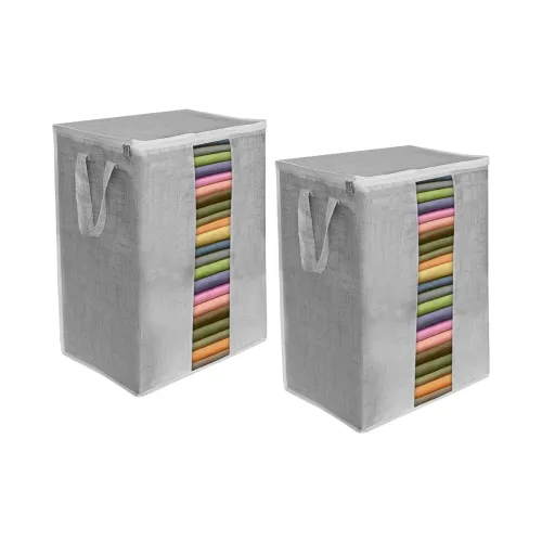 Image of PrettyKrafts XXXL Saree Cover Set of 2 | Extra Large Sari Organizer Bags with Transparent Window & Handles | Non-Woven J