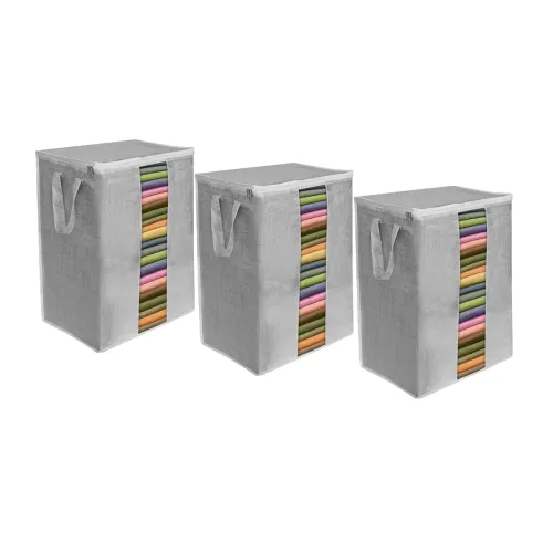 Image of PrettyKrafts XXXL Saree Cover/sari organizer with handles and transparent front Extra Large Sari Cover (Set of 3) JuteGr