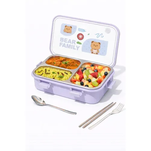 Image of PRIME DEALS Lunch Box Sealed Leakage Proof Stainless Steel Lunch Box with Fork Chopstick&Spoon Lid Office Food Container