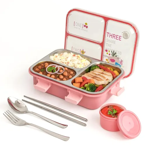 Image of PRIME DEALS 3 Compartment Stainless Steel Lunch Box