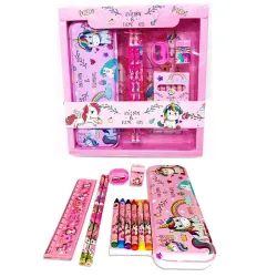 PRIME DEALS Kids Unicorn Stationary Kit for Girls Pencil Pen Book Eraser Sharpener - Stationary Kit Set for Girls/Birthday Gift (Unicorn 12 Pcs), Pink