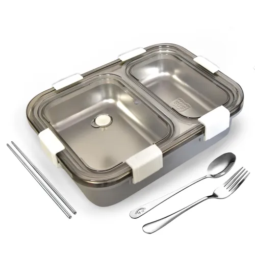 Image of PRIME DEALS Lunch Box Sealed Leakage Proof Stainless Steel Lunch Box with Fork Chopstick&Spoon Lid Office Food Container