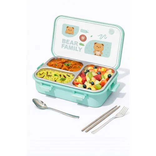Image of PRIME DEALS Lunch Box Sealed Leakage Proof Stainless Steel Lunch Box with Fork Chopstick&Spoon Lid Office Food Container