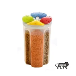 Primelife New Plastic 4 Grid Cereal Dispenser Storage Jar Box Container Bin with Lid 2500 ML - Multicolor (4 Secction)