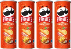 Pringles Potato Chips Desi Masala Tadka Flavor Pack of 4, Crispy Snack for Game Nights Chips (4 x 102 g)