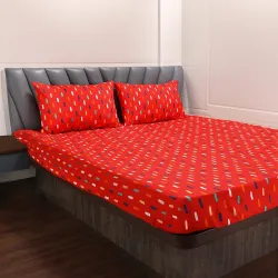 ZINNIA Microfibre Printed Double Bedsheet with 2 Pillow Covers (229×254 cm, Stroke Red)