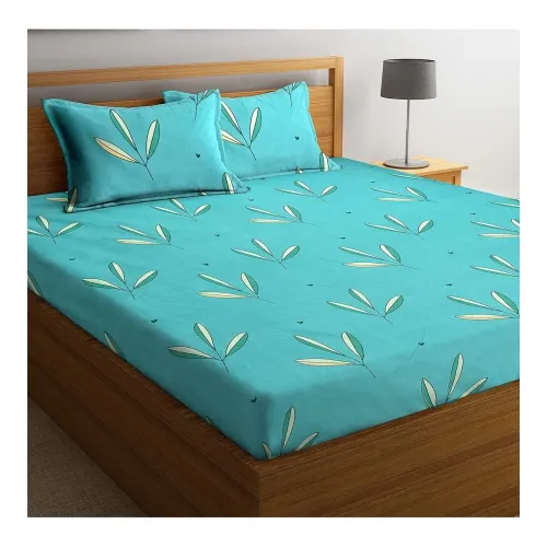 Image of Printed Double Bedsheet Set, Aqua Blue
