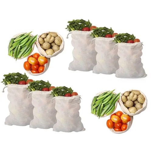 Image of Pristu Cotton Reusable Fridge Storage Bags, Set of 6