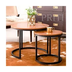 Priti Coffee Table Set: Nesting Side Tables with Chipboard Tops, Sturdy Metal Frame, Modern Industrial Design - Ideal for Living Room, Bedroom, Apartment, and More
