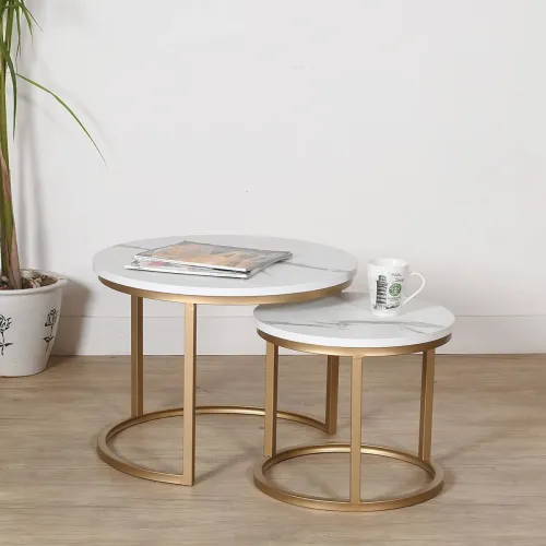 Image of PRITI Golden White Marble Nesting Coffee Tables (Set of 2)
