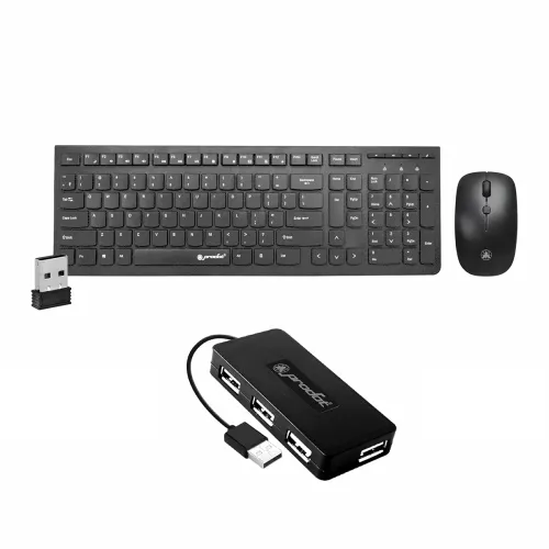 Image of ProDot Wireless Chicklet Keyboard Mouse & Wired 4 Port USB Hub S