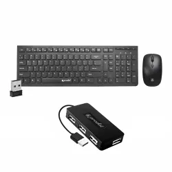 ProDot Wireless Chicklet Keyboard Mouse & Wired 4 Port USB Hub S