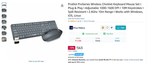 Image of ProDot Wireless Keyboard Mouse Combo Set