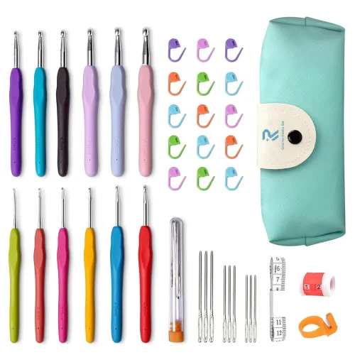 Image of Professional Crochet Hook Set with Ergonomic Rubber and Storage Case Crochet Set Needle