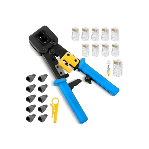 Image of Crimping Tool | RJ45 Wire Cutter | Pass Through Cat5 Cat5e Cat6 Professional Heavy Duty Tool Kit, with Cable Stripper, 1